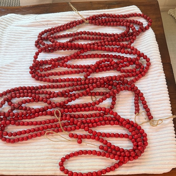 Other - Red Wood Beaded Garland - set of 4 strands - approx 110 inches each